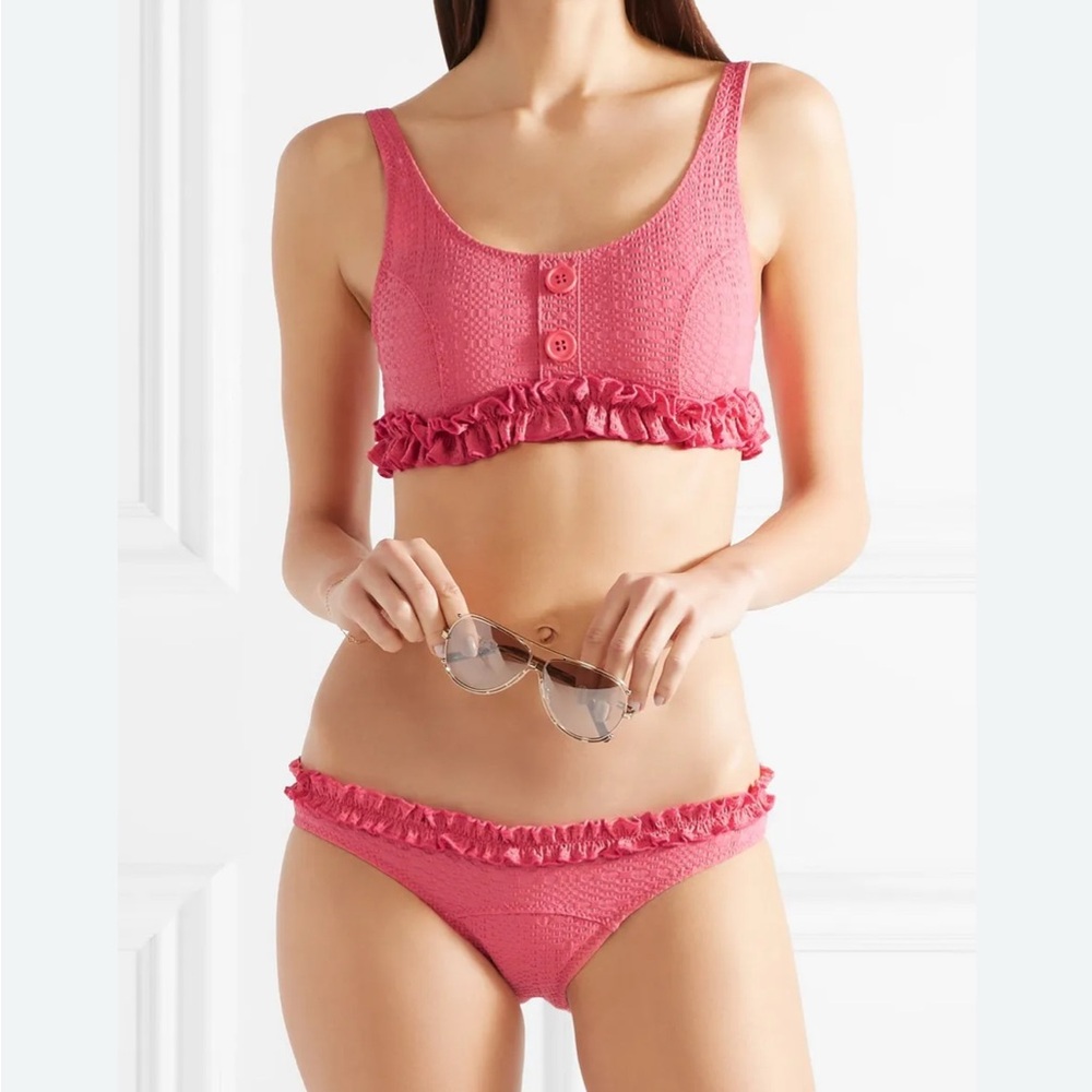 Lisa Marie Fernandez Women's Colby Ruffled Seersucker Bikini - pink